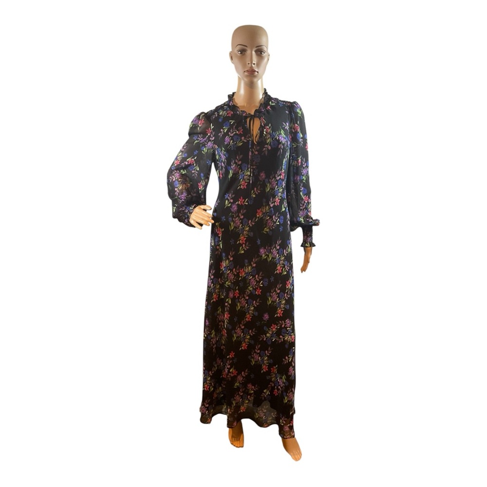 Calvin Klein Women’s Multicolor Floral Chiffon Maxi Long Sleeves Dress Size 10 - Picture 1 of 14